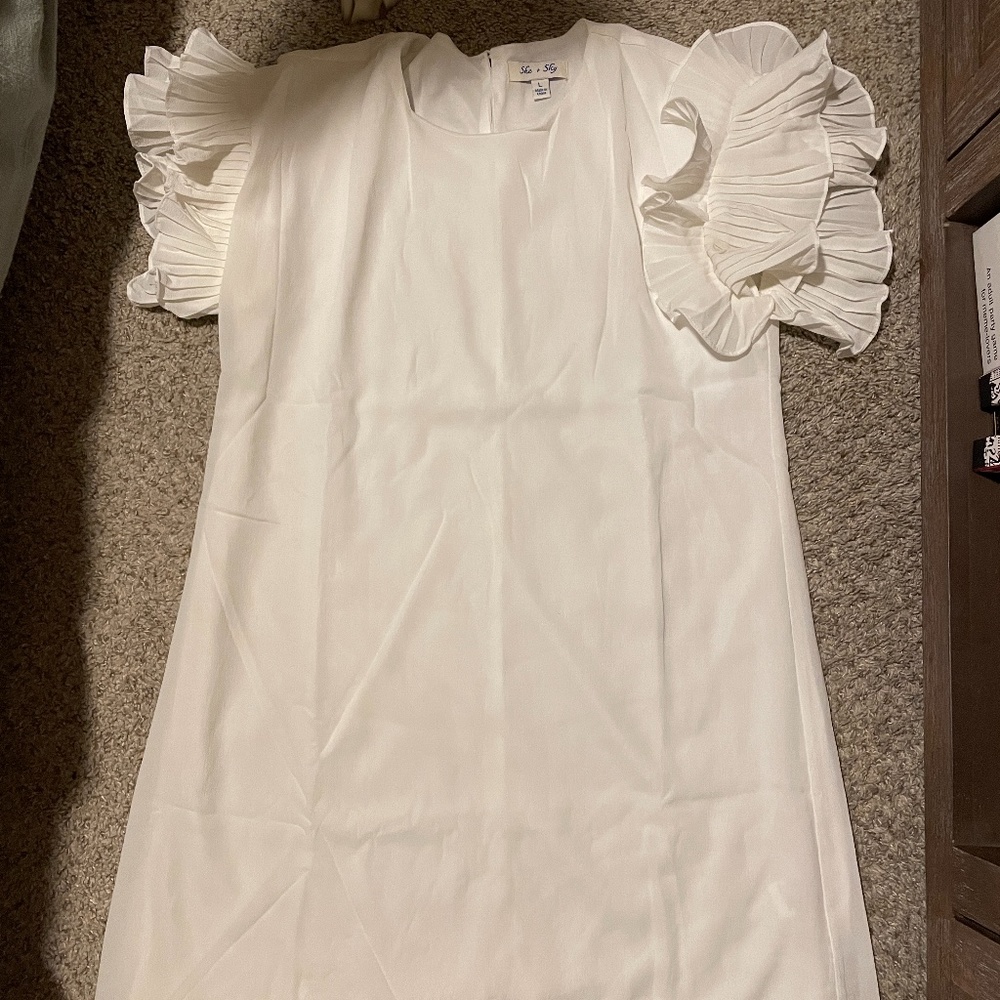 White Ruffle Sleeve Dress
